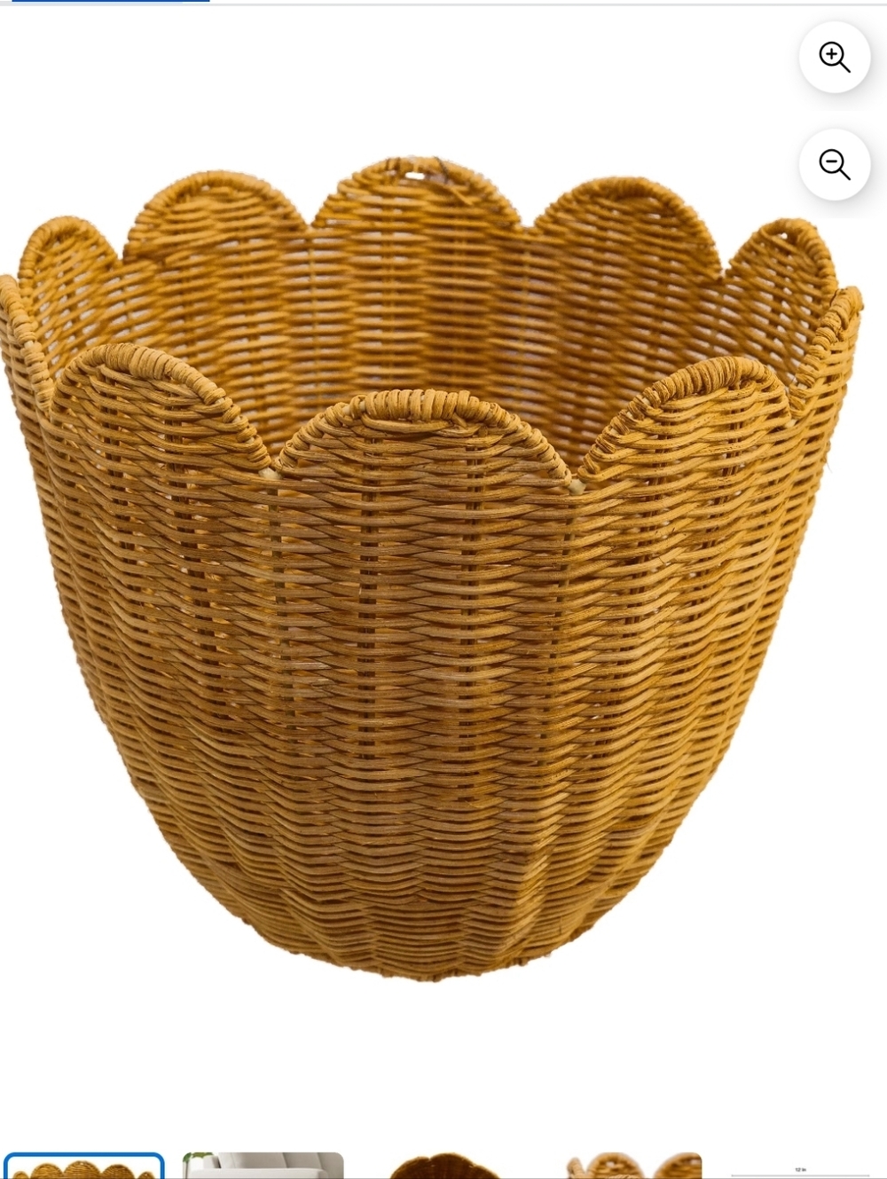Scalloped Woven Storage Basket in Natural Tan